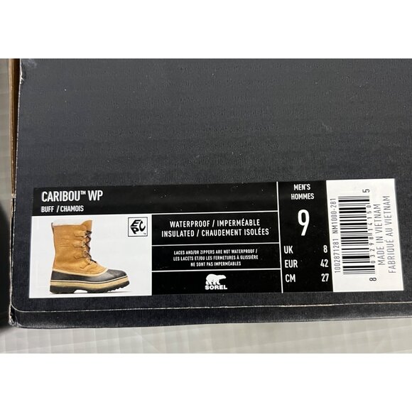 SOREL Caribou Men's Waterproof Boot Size 9 - Tan Insulated NEW - Picture 5 of 10